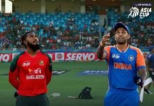 Indian and Bangladeshi team captains at the toss before their Super Four match in Asia Cup.