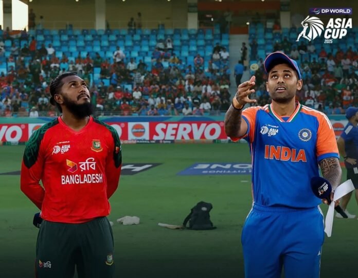 Indian and Bangladeshi team captains at the toss before their Super Four match in Asia Cup.