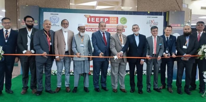 The picture shows KCCI President inaugurating IEEEP Fair 2025 at Karachi Expo Centre