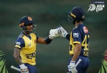 Picture shows Sri Lanka batters come together during match winning partnership-ACC