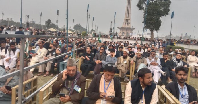 Jamaat-e-Islami supporters attending Ijtema-e-Aam at Greater Iqbal Park Lahore.