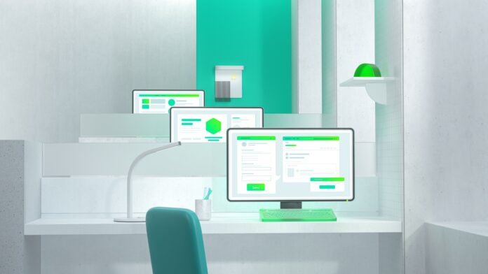 The picture shows computer screens-Kaspersky