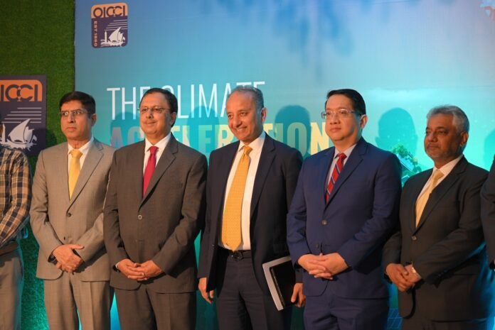 The image shows speakers at OICCI's Pakistan Climate Conference