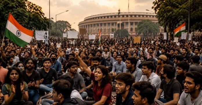 An AI-generated depiction of Gen-Z protest in New Delhi