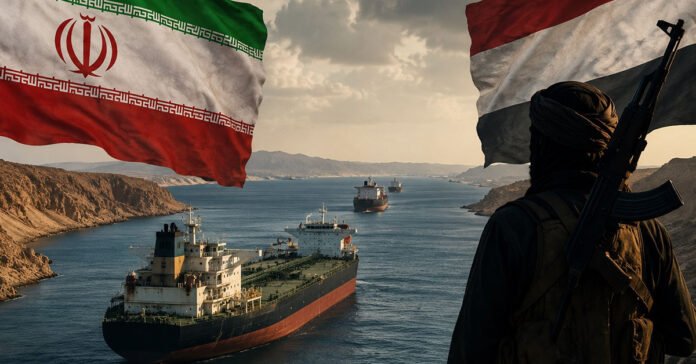 An AI illustrative image showing oil tankers navigating the Bab el-Mandeb Strait in Red Sea.