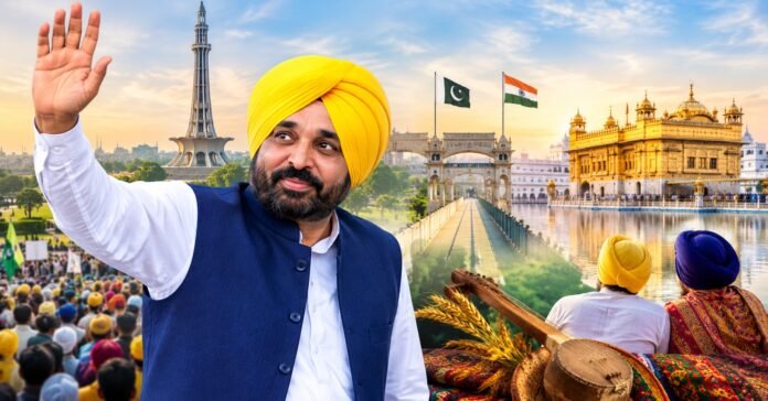 Bhagwant Mann with Lahore landmarks and symbols of Punjabi heritage.