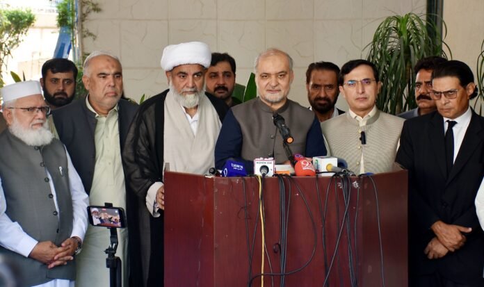 Leaders of PTI and Jamaat-e-Islami address a joint press conference in Islamabad.